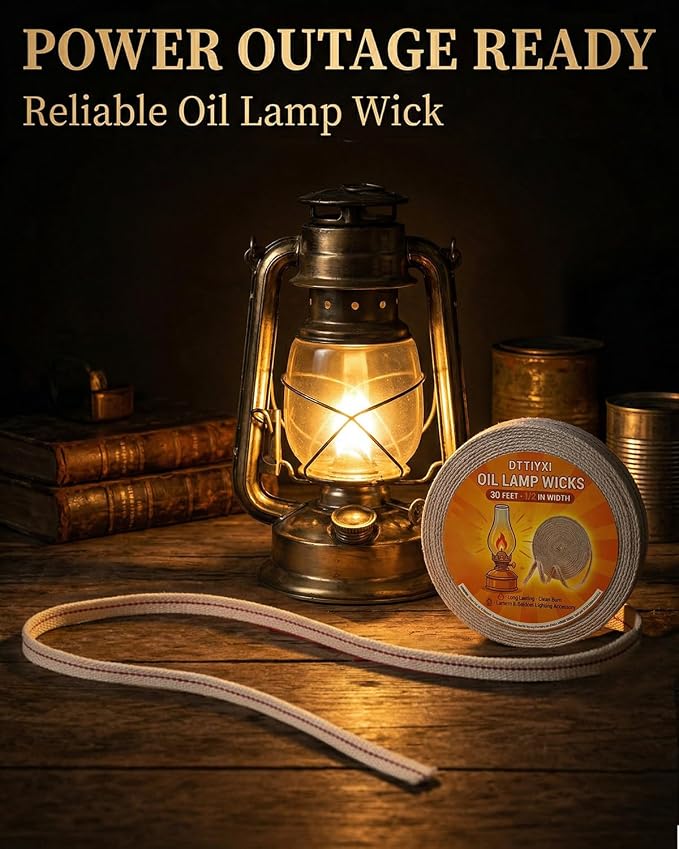 Oil Lamp Wicks, 1/2 Inch x 30 Ft, Flat Cotton Lantern Wick for Oil Lamps