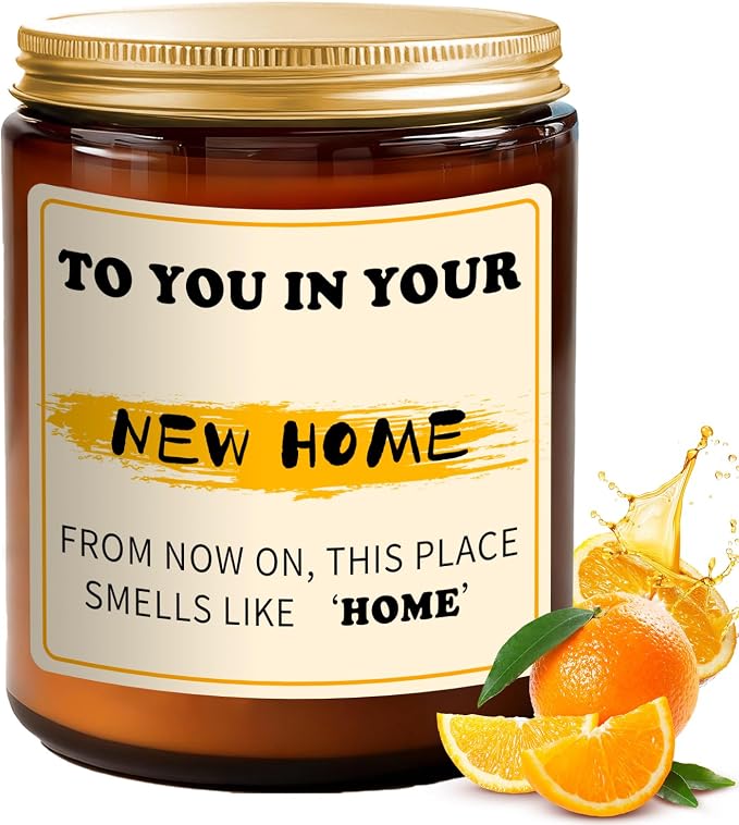 New Home Candle, 7oz Orange Scented Soy Candle, Nntural for Pets & Family, 50 Hours Long Burn, Perfect Housewarming Gifts for New Home Owners, Couples, Neighbors and Friends