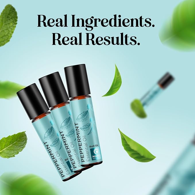 Peppermint Oil Roll on - Pure Peppermint Rollerball Essential Oil Aromatherapy Stick for Headaches - Natural Travel Essential and Pregnancy Must Have for Headaches Energy & Focus Support (3 Pack)
