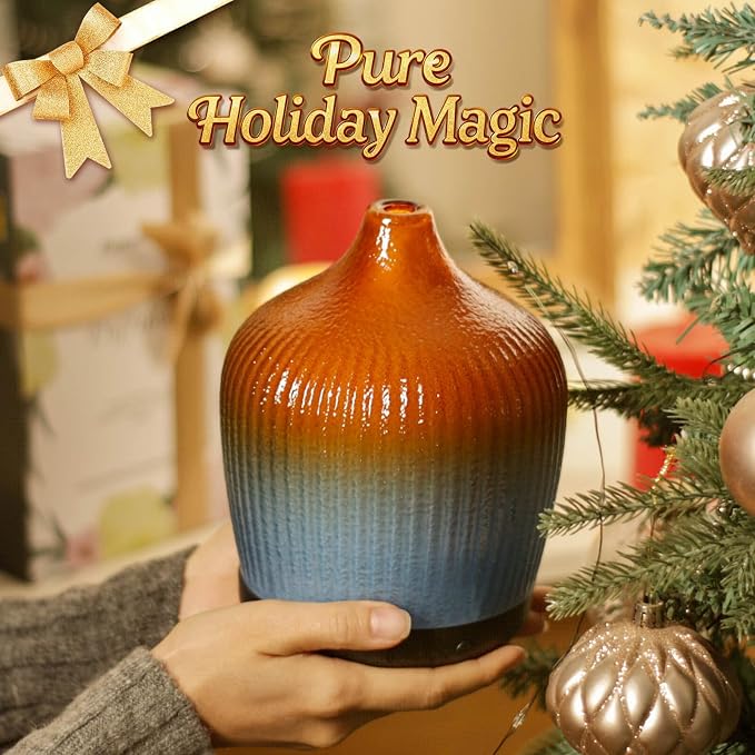 Porseme 280ml Essential Oil Diffuser, Ultrasonic Cool Mist Humidifier with Color Changing, Auto Shut-Off, 6-10 Running Hours, Aromatherapy Glass Diffusers for Home Bedroom, Office, Yoga (Yellow-Blue)