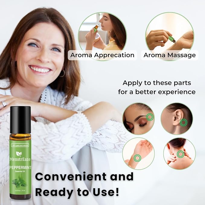 Premium Peppermint Essential Oil Roll On (Pack of 2), 100% Pure & Natural, Mentha Piperita, Headache & Migraine Relief, Refreshing and Calming, Nausea Relief, 2 x 10ml