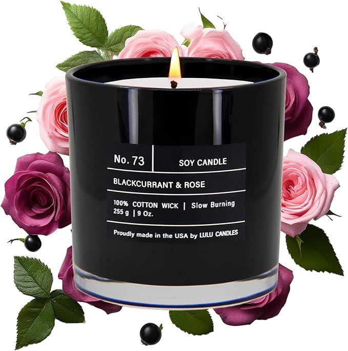 Lulu Candles | Blackcurrant & Rose | Smells Musky & Floral | Luxury Scented Soy Jar Candle | Hand Poured in The USA | Highly Scented Long Lasting (9 Oz.)