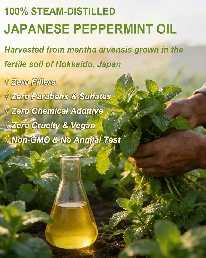 100% Pure Organic Japanese Peppermint Essential Oil, USDA Natural Food & Therapeutic Grade for Aromatherapy, Skin Hair Scalp Care, Massage - Can Diffusers, Home Cleaner, Relaxtion, Aid Mood - 100ml