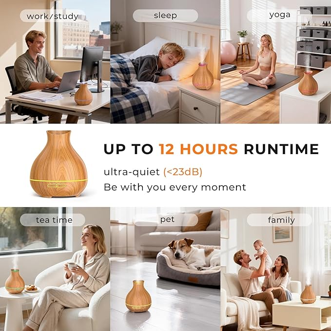 Aromatherapy Essential Oil Diffuser,2 PCS Humidifier with 550ml Lasting Mist Output Waterless Auto-Off Ultrasonic Diffusers 7 Color LED Lights Cool Mist Humidifier for Large Room, Home