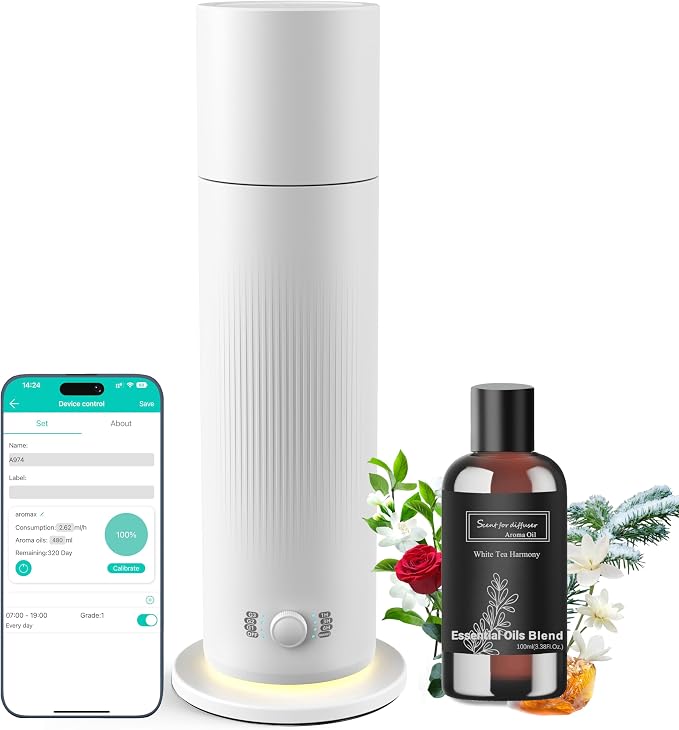 Waterless Essential Oil Diffuser, Scent Air Machine for Home with Hotel Scent Oil, Covers Up to 1000 Sq.Ft, Adjustable Mist & Timer, Hotel and Commercial Use