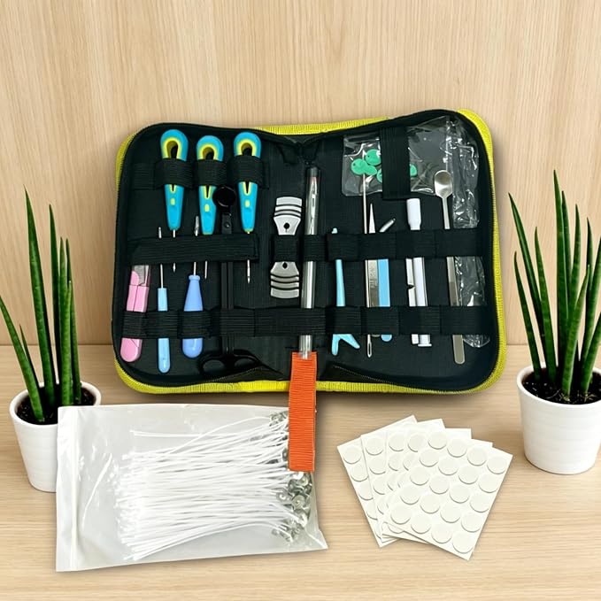 135PCS Candle Making Kits with Candle Wick Trimmer(7IN)& Dipper,Big Eye Long Needle Mold Hook Punch Needle for Inserting Wick,Cotton Wick with Metal Sustainer Tabs,Wick Stickers for Candle Lovers