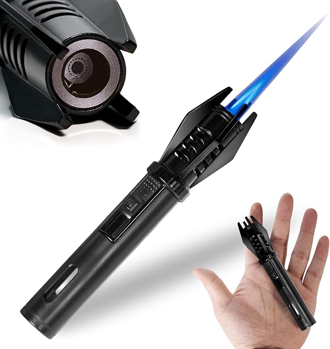 Camping Mini Torch Lighter EDC Windproof Small Lighters with Visual Window Refillable Gas Pocket Tactical Jet Flame for Hiking Survival Kitchen Grill Fireplace Home Candle BBQ, 5" (Without Butane)