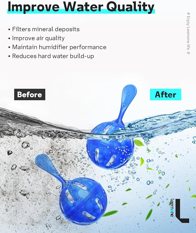 Leemone Humidifier Cleaner 6 Pack, Demineralization Cleaning Ball, Works in All humidifiers and Fish Tanks, Purifies Water, Prevents Hard Water Build-Up, Reduces Scale