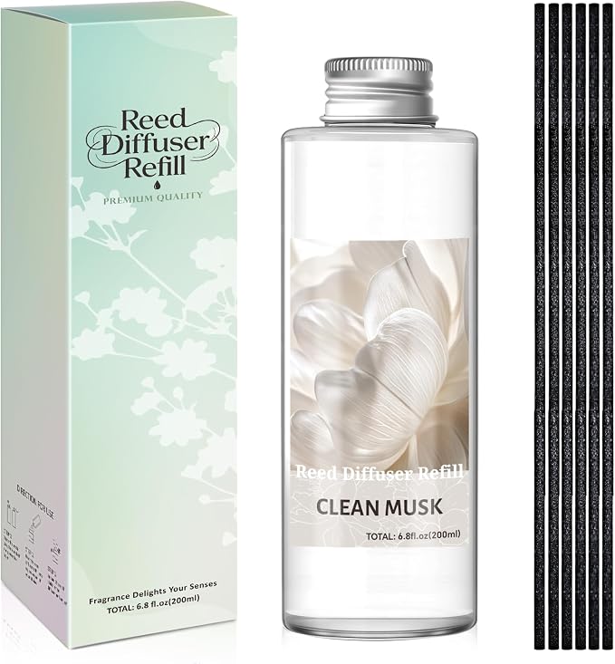 SCENTORINI Reed Diffuser Oil Refill, Clean Musk Diffuser Oil 6.76 Fl Oz, Natural Scented Essential Oil Refill Long Lasting Summer Home Fragrance for Room Spa Aromatherapy Bathroom