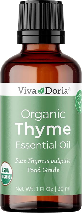 Viva Doria Thyme Essential Oil, USDA Certified, Organic Thyme Oil, 100% Pure, Natural Essential Oil, Undiluted, for Aromatherapy | Food Grade, 30 mL (1 Fluid Ounce)