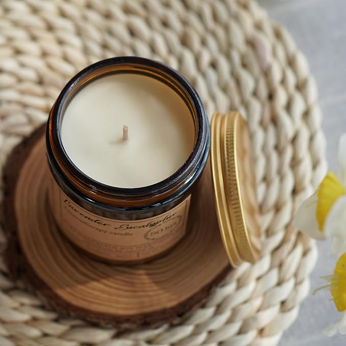 【4.0 | 43】Sandalwood Balsam Candles for Home Scented - 8oz Natural Soy Candles Aromatherapy Candle Gift for Men and Women Relaxation Anxiety Stress Relief, Enjoy a Relax Candle with 50 Hour Burn Time
