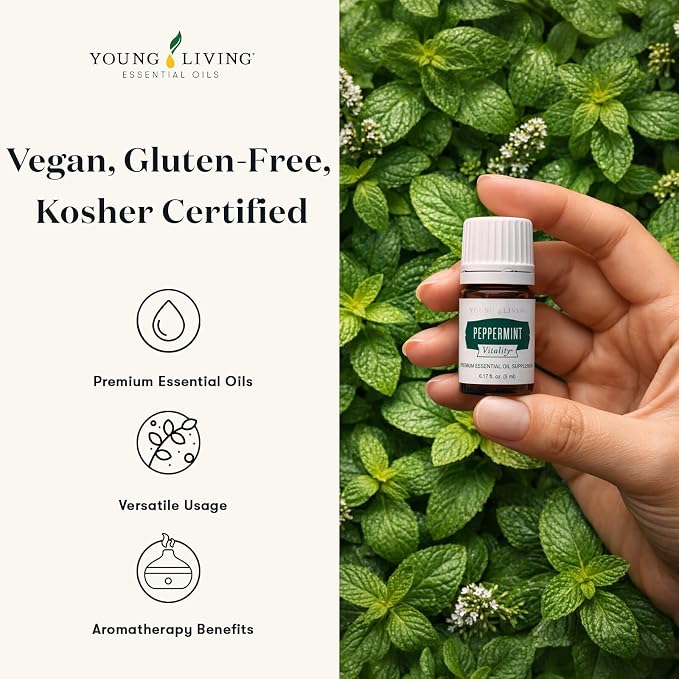 Young Living Peppermint Vitality Essential Oil | 5 ml | Refreshing & Invigorating Aroma for Home, Work & Personal Use | Ideal for Aromatherapy, Wellness Routines, & Massage | Vegan & Gluten-Free