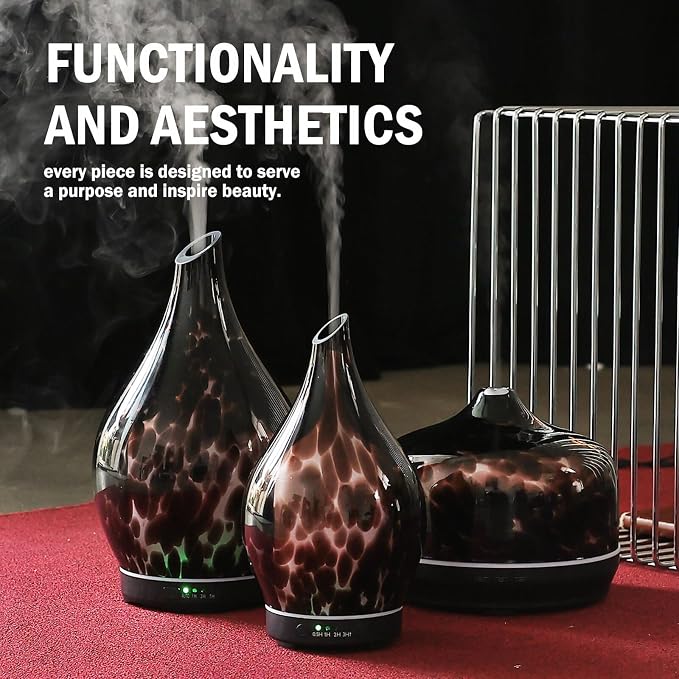 Porseme 150ml Essential Oil Diffuser Hand-Blown Glass Aroma Diffusor, Aromatherapy Unltrasonic Cool Mist deffuser, 7 Color Changing, Waterless Shut-Off, Timer Function for Home Office(Lava)