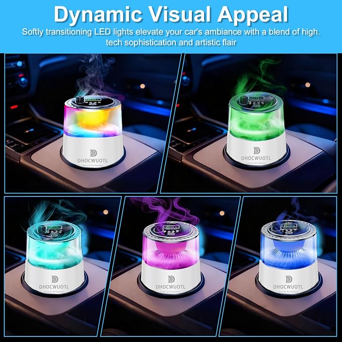 Smart Car Air Freshener with RGB Ambient Light & Starry Ceiling, Car Diffuser with Smart Spray Modes 4 Settings, 1600 Sprays USB-C Rechargeable, Auto On/Off, Built-in Battery, 3 Scents Refills (White)