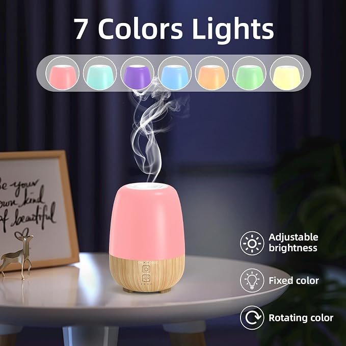 SEEDSEEL 150ML Cordless Essential Oil Diffuser, Built-in 6000mAH Rechargeable Battery, 7-Hour Runtime, 7 LED Color Changing Lights, Portable Aromatherapy Diffuser for Home,Office,Outdoor