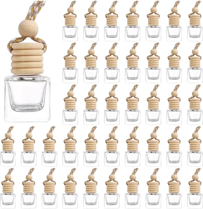 100Pcs Hanging Car Air Freshener Diffuser, 8ml Empty Glass Essential Pendant Bottles, Automotive Oil Aromatherapy Fragrance Perfume Containers