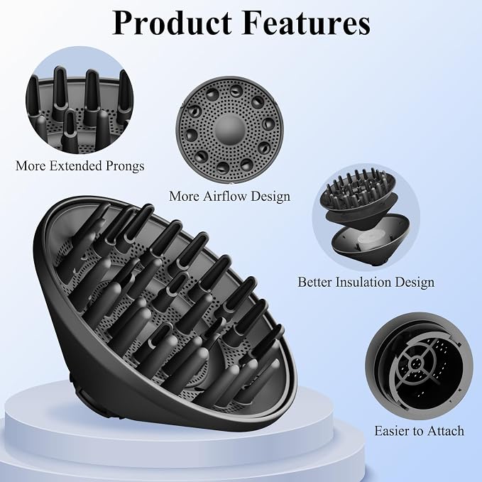 Large Diffuser Attachment Compatible with Shark FlexStyle, Upgraded Bigger Diffuser Nozzle for Dryer Faster and Define Wavy, Curly, Coily Hair, Black