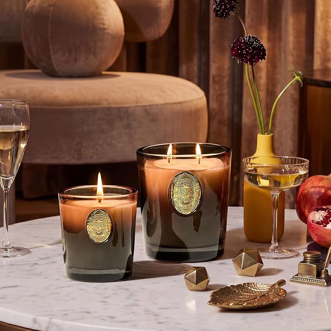 M&SENSE Large Two-Wick Soy Candle | Mahogany Sandalwood & Black Brown | 19.8 oz, 120H Burn Time | Luxury Scented Candle for Relaxation, Gifting, Home Décor | Ideal for Bedroom, Office, Party Ambiance