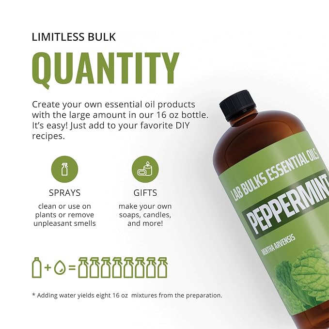 Lab Bulks Essential Oil Peppermint Essential Oil (16 oz, 2 Pack) – Bulk Peppermint Oil for Diffusers, Candles, Cleaning & Sprays