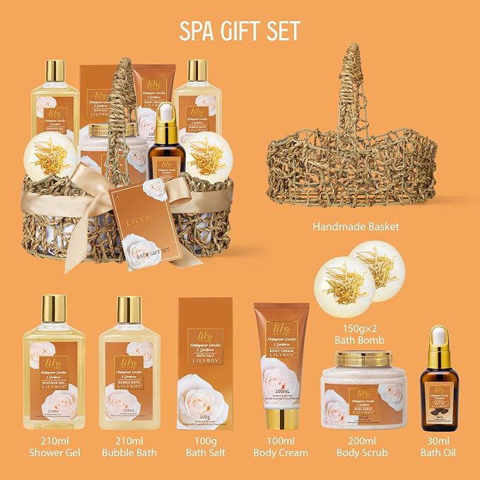 Gifts for Women, Birthday Gift Set - 9Pcs Vanilla Spa Gift Basket for Women