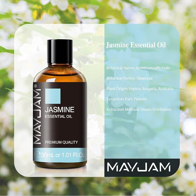 Jasmine Essential Oil 30ML/ 1.01FL.OZ, MAYJAM Pure Jasmine Oil Aromatherapy Essential Oil for Massage, DIY Soap, Ideal for Home Yoga Use