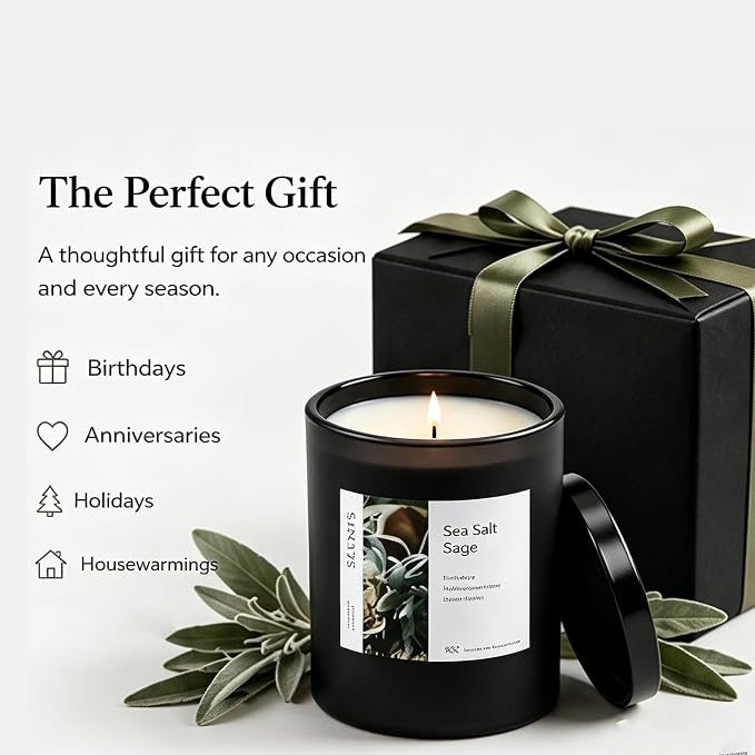 Sea Salt Sage Soy Candle, Driftwood Aromatherapy Candle for Home, Natural Soy Wax Sleep Candle with Citrus Woody Scent for Bedroom, Relaxation, Bath & Self Care Gift