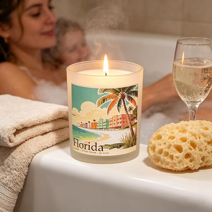 Florida Sunshine Scented Candle, Orange & Orange Blossom & Sea Breeze, Florida Gifts, Florida Souvenirs, Florida Souvenirs and Gifts, 100% Soy Wax, 7OZ