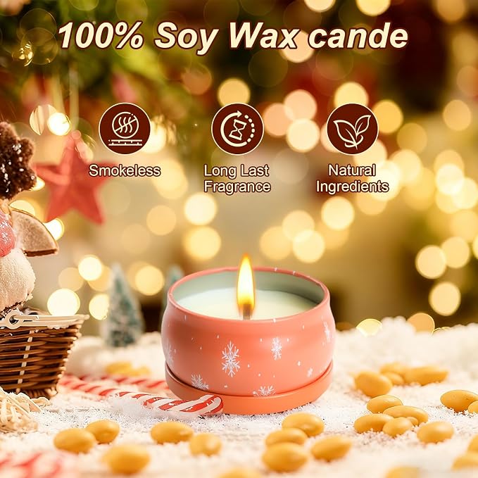 Christmas Scented Candle Gift 6 Pack, Christmas Candles for Home Scented, 100% Natural Soy Wax Long Lasting Jar Aromatherapy Candle Gifts for Mother's Day