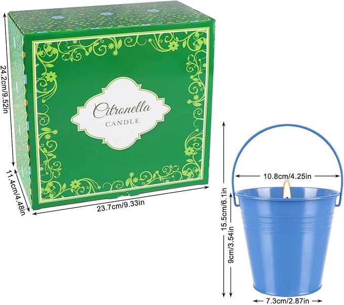 4 Pack 12oz Citronella Scented Candles, Colorful Metal Bucket Candles with Handle, Smokeless Clean Burning Candles for Home, Patio, Camping & Outdoor Gatherings
