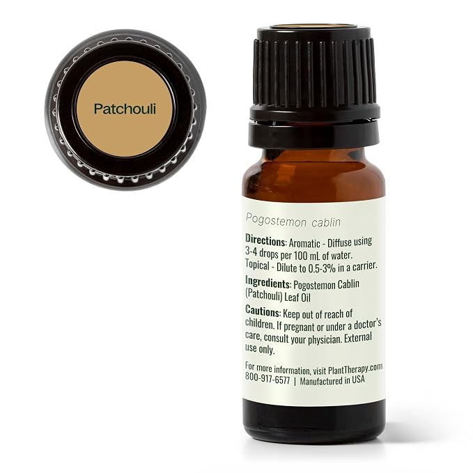 Plant Therapy Patchouli Essential Oil, 10 mL (1/3 oz), 100% Pure and Undiluted, Great for DIY Skincare and Essential Oil Diffusers