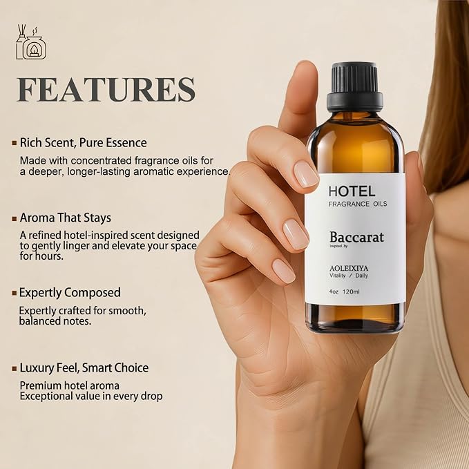 Hotel Collection Diffuser Oil Scent Inspired by The Iconic 5-Star Hotel Baccarat for Waterless Diffuser & Home Scenting Essential Oil for Ultrasonic and Crafting (4 Fl Oz Pack of 1)