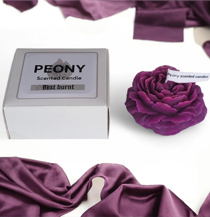 Peony Flower Shaped Candle with Scent, Soy Wax Blend Aromatherapy Candle, Gift Candle, Gifts for Women, Candles for spa, Stress Relief, Meditation, Wedding, Home Decor, Relaxing Atmosphere, (Purple)