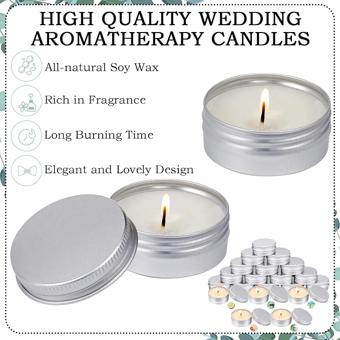 MTLEE 50 Pcs Mini Wedding Scented Candles Gift 1.57 in Small Travel Tin Candle Aromatherapy Candle for Christmas Winter Baby Shower Favors Wedding Gifts