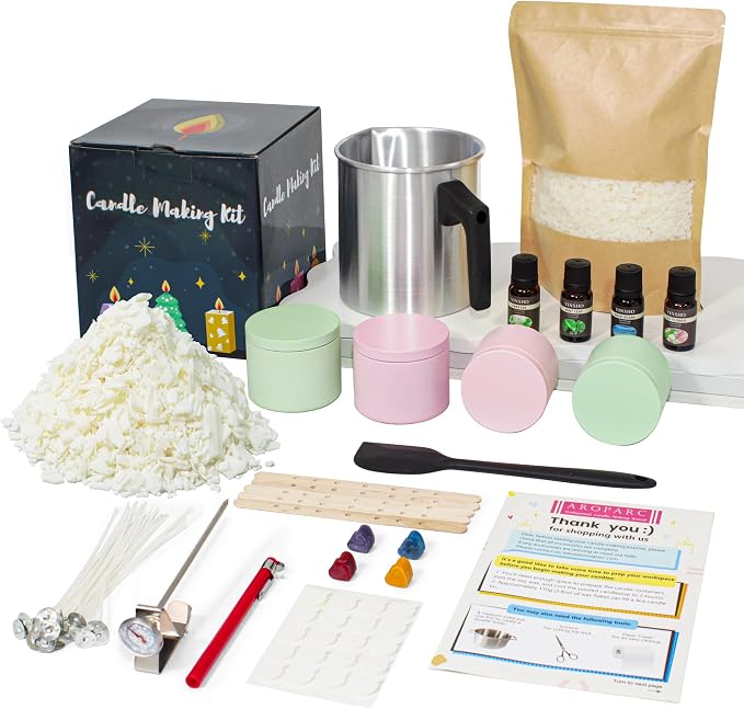 Aroparc Complete Candle Making Kit for Adults, Complete Candle DIY for Beginner - Soy Wax, Scent, Pouring Pot, Wicks and Stickers, Tins, and More