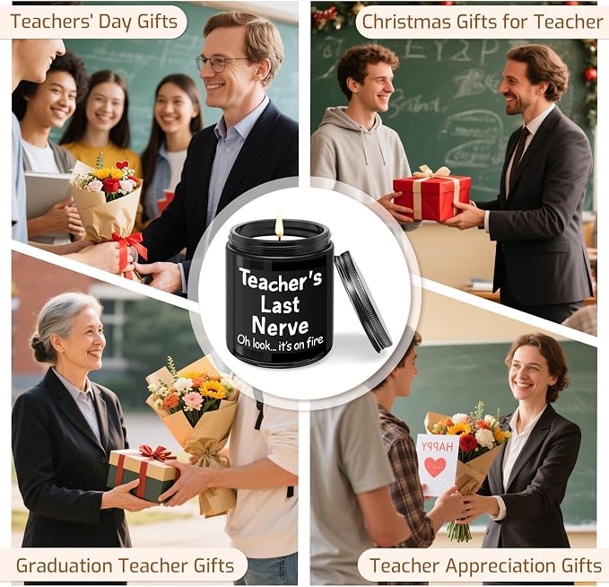 Kedofa Teacher Appreciation Gifts, Teacher Christmas Birthday Retirement Thanksgiving Teachers' Day Gifts - Teacher’s Last Nerve Scented Candle