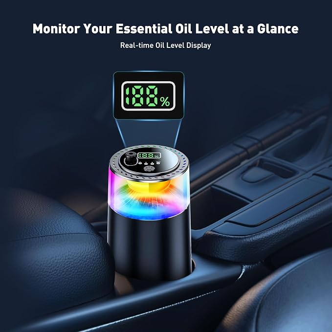 Smart Car Air Freshener with RGB Ambient Light, Galaxy Cloud Mist, Auto On/Off, Built-in Battery, Car Aroma Diffuser, Home, Office (4 Essential Oil Box), Long-Lasting Scent
