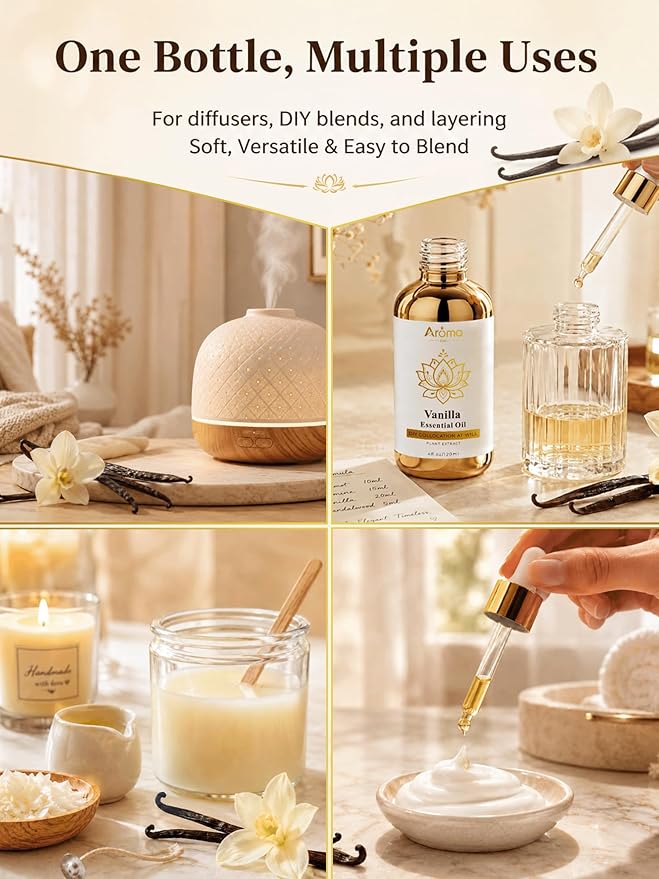 Vanilla Essential Oil, Warm & Cozy Vanilla Scent | For Diffusers, Home Fragrance and Aromatherapy, Skin Care, Home Care and Candle Making