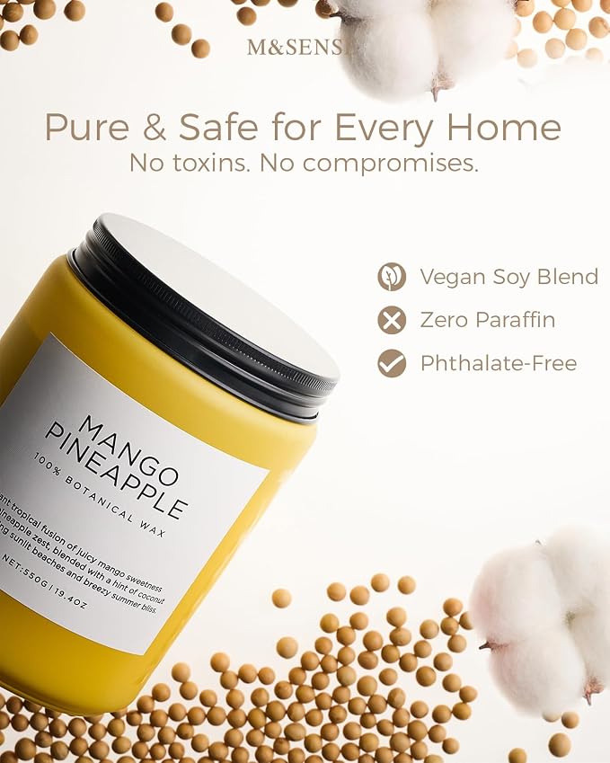 M&SENSE Mango Pineapple Scented Candle, 19.4oz Non Toxic Natural Soy Wax 110 Hours Long Lasting Burn Fruit Scent Summer Gifts for Housewarming, 2 Wick Aromatherapy Candle for Women Men Family Friends
