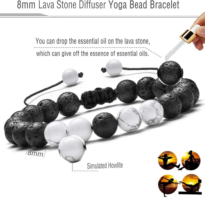 Men Women 8mm Lava Rock Aromatherapy Anxiety Essential Oil Diffuser Bracelet Braided Rope Natural Stone Yoga Gifts Beads Bracelet Bangle-21017