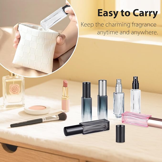 Perfume Travel Refillable Atomizer, 5 Pack 10ml Leak Proof Refillable Perfume Bottle for Air Travel, Purse and Business Trips, Glass Atomizer Sprayer for Cologne with Funnel & Pipette