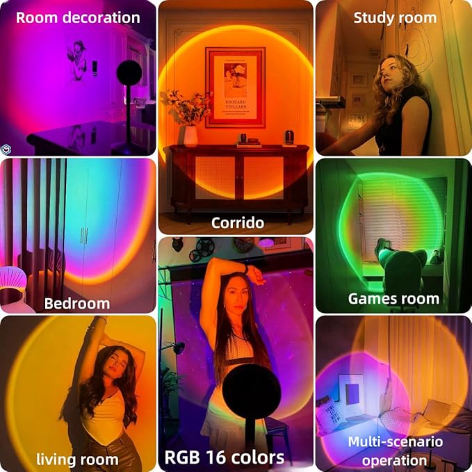 JIMEI Sunset Lamp Projector Led Lights for Bedroom Night Light RGB Lights Sun Sunlight Sunrise Lamp 10w 360° Rotation Mood Lighting Home/Room Decor Gifts for Women,Tabletop Multicolor