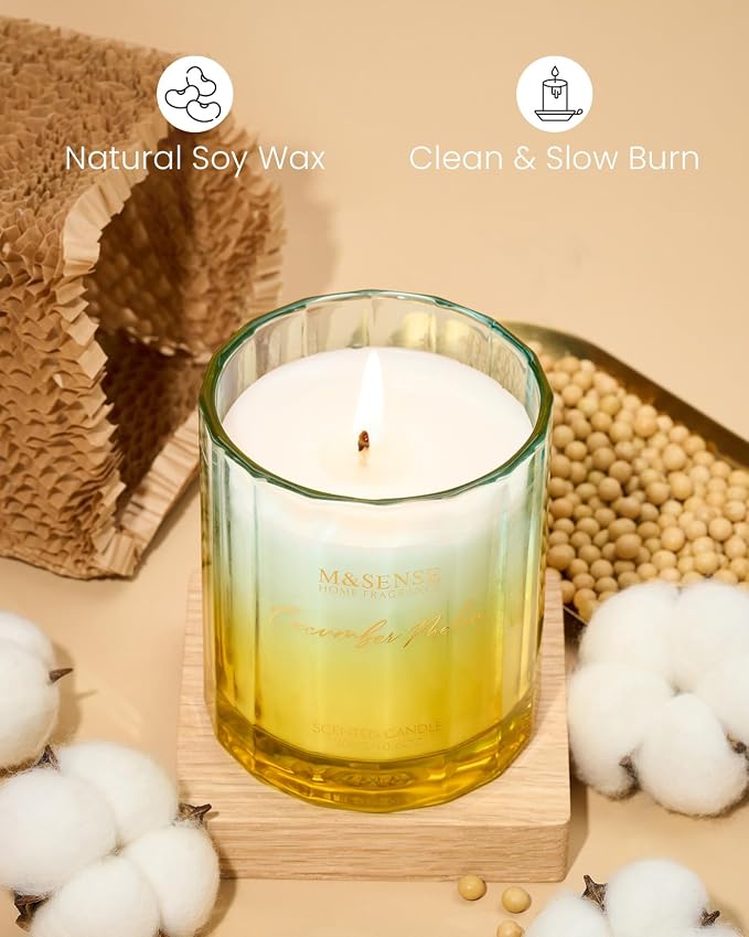 M&SENSE Cucumber Melon Soy Candles, 10.6oz Fruity Home Scented Candle | 60-Hour Long Lasting Burn, Non Toxic, Highly Scented Freshing Aromatherapy Gifts for Summer