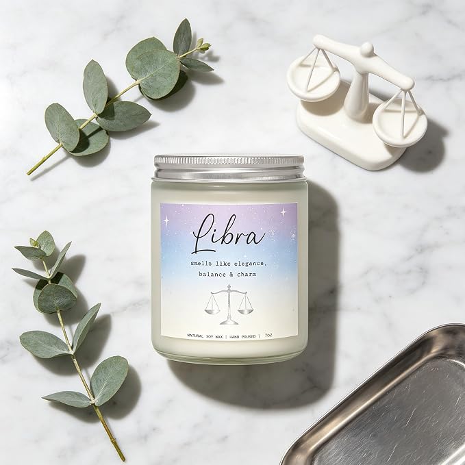Libra Candle, Libra Gifts for Women, Elegant Balance for Home & Heart, Perfect Presents for Birthday - Lavender & Eucalyptus Soy Wax Scented Candle, 7OZ