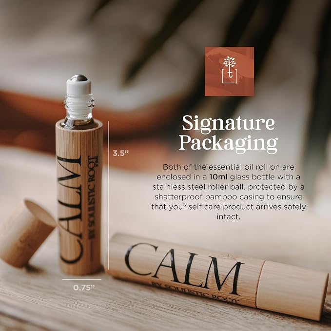 Soulistic Root Calm Essential Oil – Chamomile & Clary Sage + Breathe Eucalyptus & Peppermint Roller – Aromatherapy Blends Ideal for Relaxation, Head Massage & Clarity – Gift Set for Women – 10ml Each