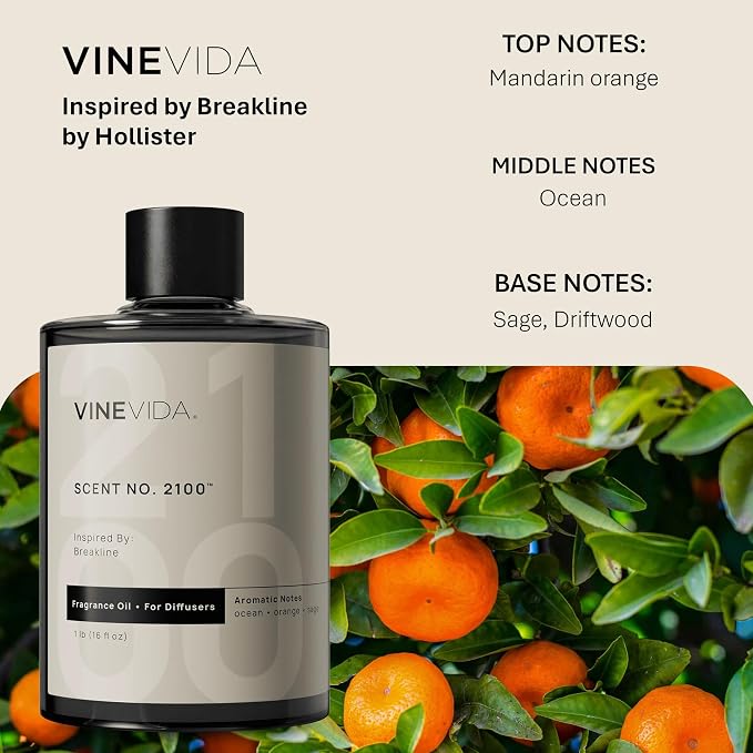 VINEVIDA [16 Fl Oz] Scent NO. 2100 Fragrance Oil for Cold Air Diffusers, Aromatic Notes of Ocean Orange Sage, Essential Oils for Diffuser Oil Refill & Air Freshener Room Spray