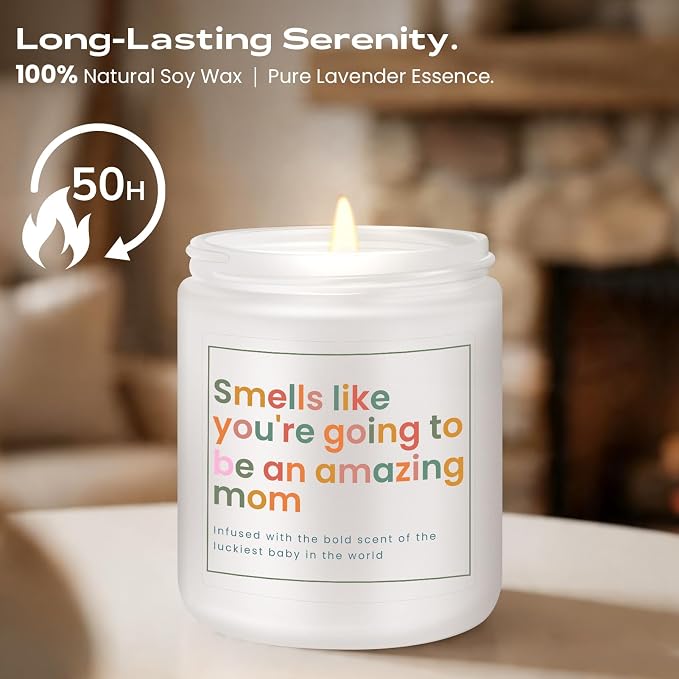 New Mom Gifts, Gift for New Moms, Mothers Day Gifts for Mom, Mothers Gift After Birth -7 OZ Lavender Soy Wax Candle