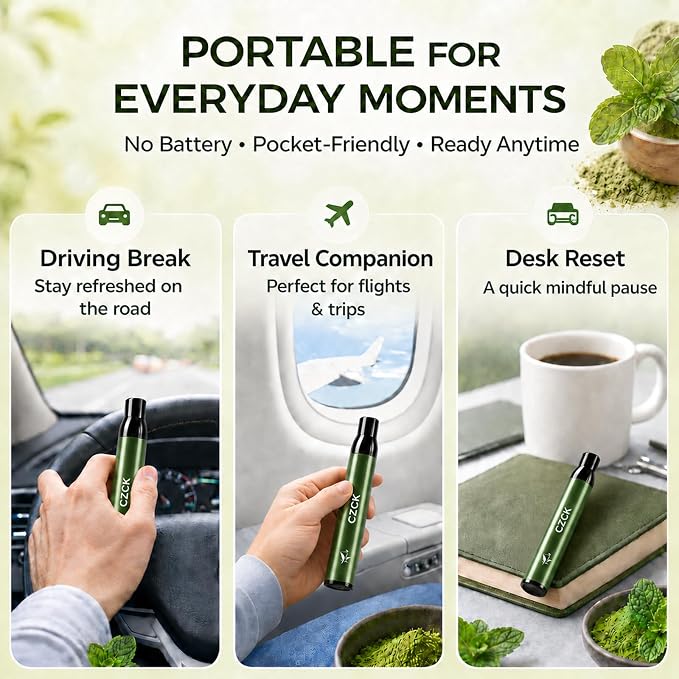 Herbal Diffuser Pen 2 Pack, Macha Green Tea & Mint Personal Aroma Stick, Portable Scent Stick with PCTG Tip & 304 Stainless Steel Tube, Pocket Fresh Aroma Pen for Office, Travel, Gym & Daily Use