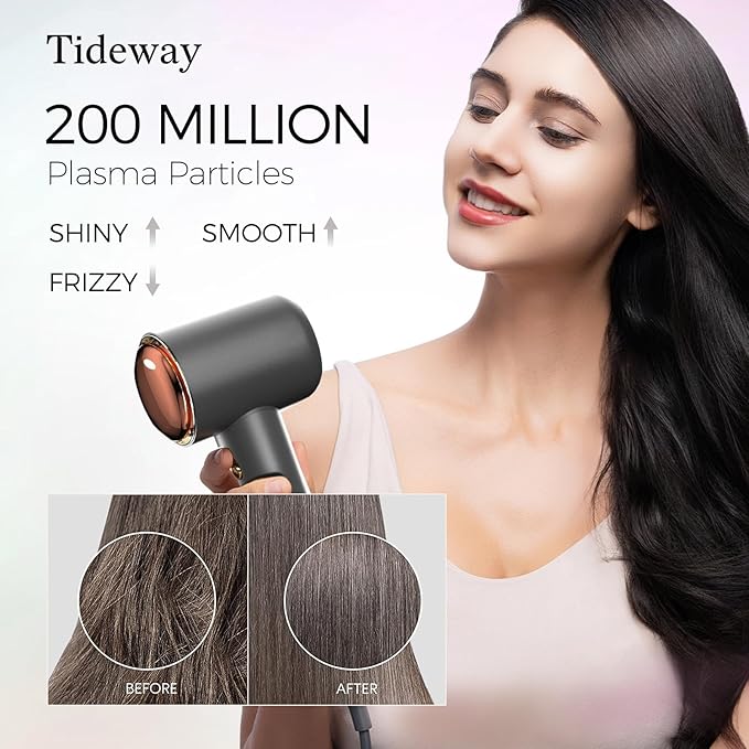 Tideway Hair Dryer Professional High-Speed Ionic Blow Dryer 110,000 RPM, Compact Hair Dryer with Magnetic Diffuser, Fast Drying with Brushless Motor Low Noise Smart Temperature Control-H11