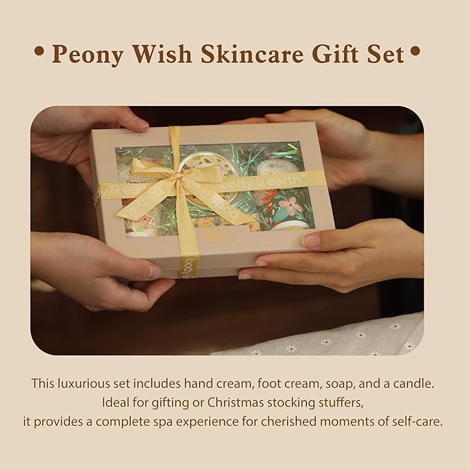 BODY & EARTH # LOVE Hand Cream Gifts Set for Women,Hand Lotion Sets Gift Basket,Skin Care Set with Hand Cream Foot Cream,Soap,Scented Candle,Birthday Gifts for Women Graduation Gift for Girl