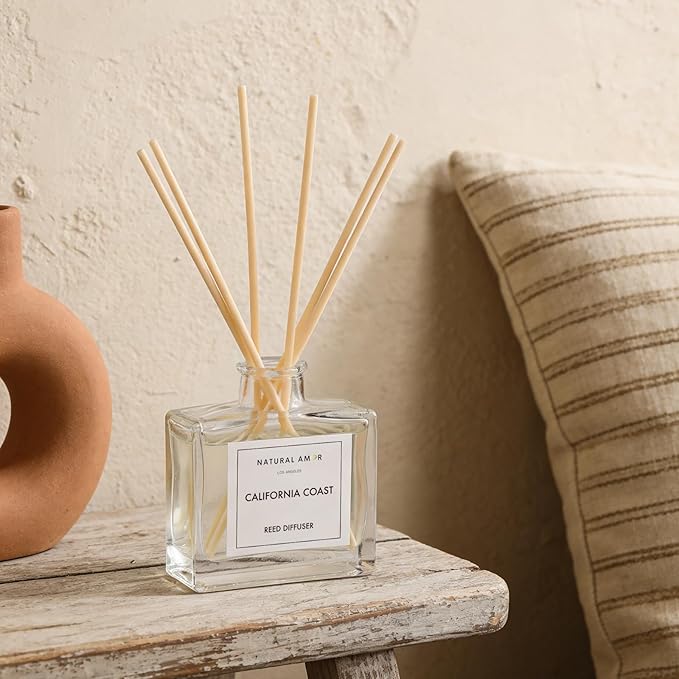 Natural Amor California Coast Reed Diffuser Set, 3.38 fl oz Scented Diffuser with Sticks Home Fragrance Reed Diffuser for Bathroom Shelf Bedroom Living Room